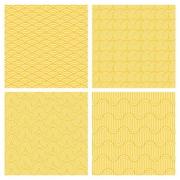 Vector illustration of Yellow ramen noodle pasta seamless patterns set