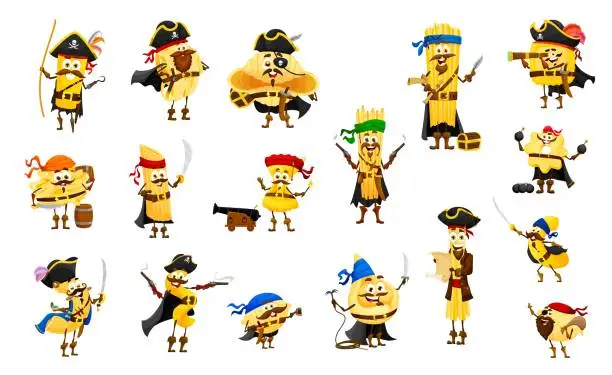 Vector illustration of Cartoon italian pasta pirates corsairs characters