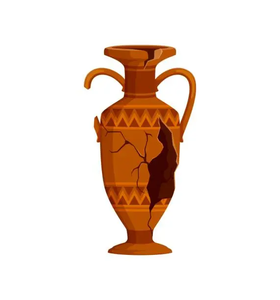 Vector illustration of Ancient broken pottery vase, ceramic cracked jug