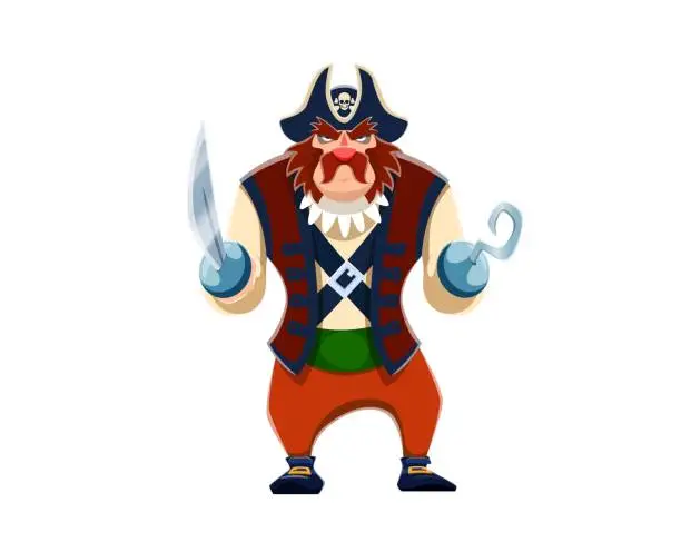 Vector illustration of Cartoon pirate character with hook and saber