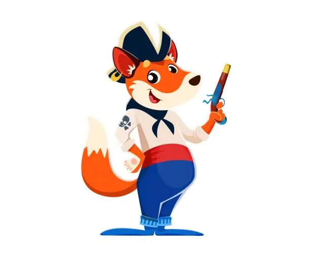 Vector illustration of Cartoon funny fox animal pirate sailor character