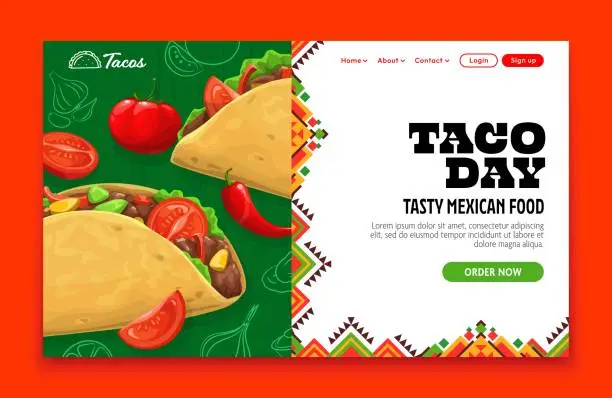 Vector illustration of Taco day, Mexican cuisine delivery landing page