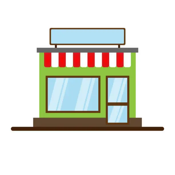 Vector illustration of Storefront in the city vector illustration, store building on town street, flat cartoon shop facade front view