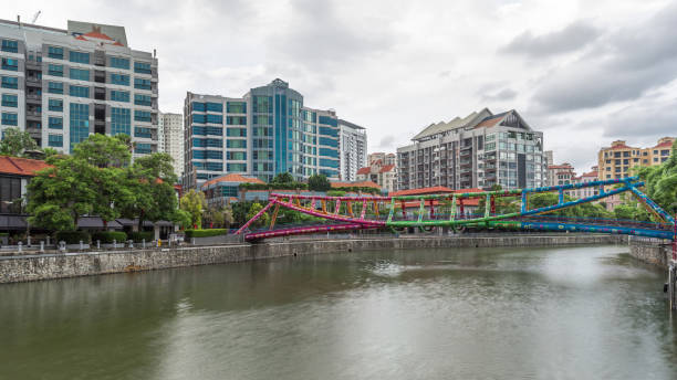 istock Alkaff Bridge on the Singapore River at Robertson Quay with dark gray clouds timelapse hyperlapse 2148495503
