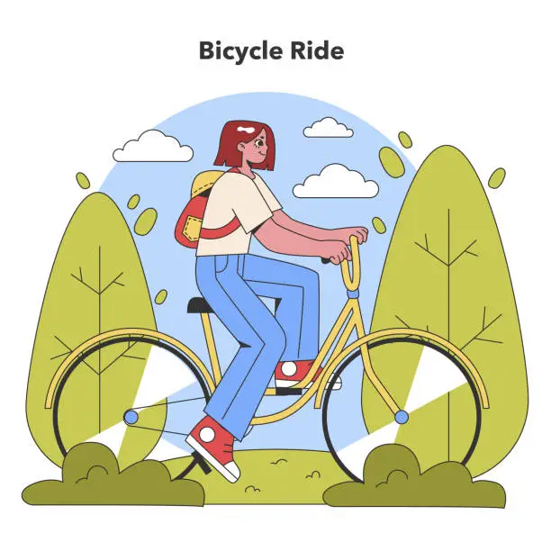 Vector illustration of Joyful Cycling Journey. Flat vector illustration