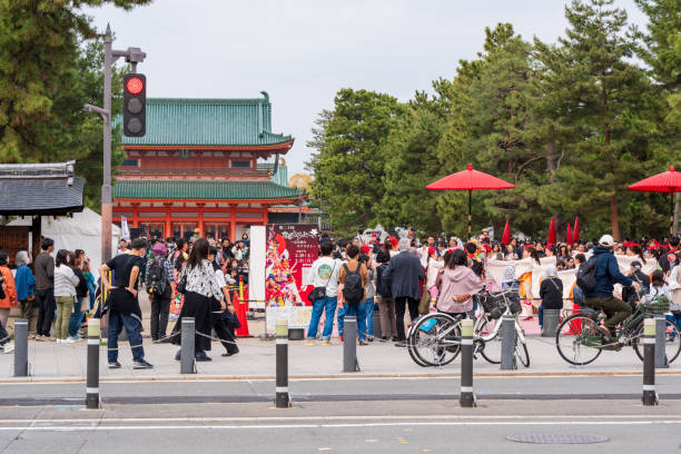 Kyoto, Japan - October 22 2014: Heian Shrine built in 1895, on the 1,100th anniversary of the transfer of the capital from Nara to Kyoto. The deity enshrined is Emperor Kanmu responsible for transferring the capital