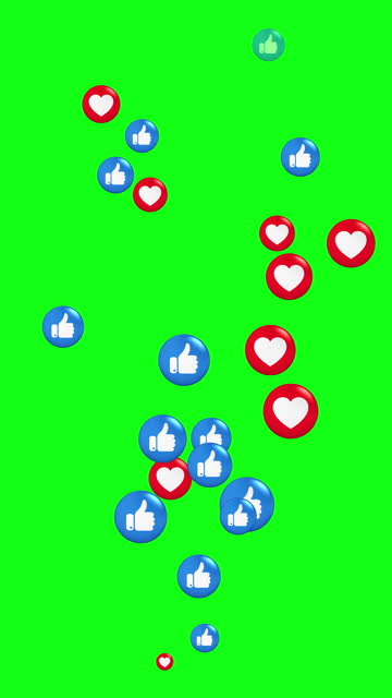 Seamless loop. Social media Live style animated icon on green  screen background. Love heart and thumbs up symbols. Live stream.  Chroma key