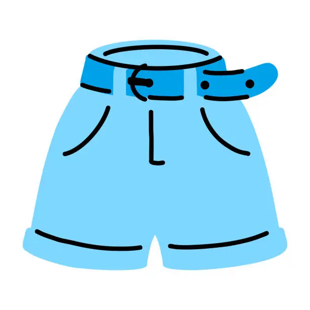 Vector illustration of Blue women shorts in style of 1990 or 2000.