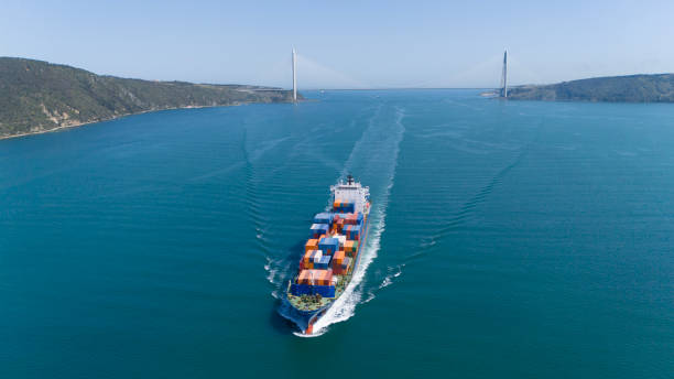 istock Aerial view of cargo container ship in transit. Istanbul Bosphorus. 2148499458