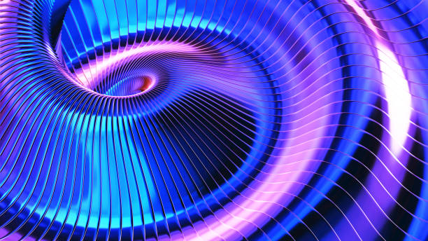 Purple blue metallic wavy abstract background, 3d metal shiny stripes pattern, interesting striped 3D wallpaper.