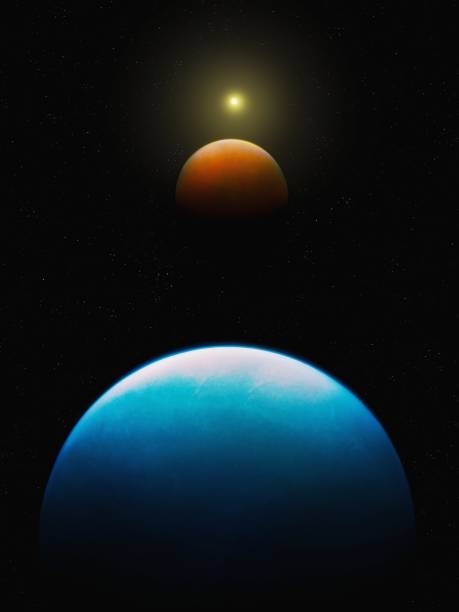 istock Parade of planets in space. Two extrasolar planets with a star. 2148502882