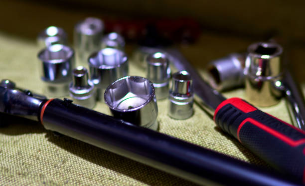 istock spanners and tools lie on the shelf 2148502889