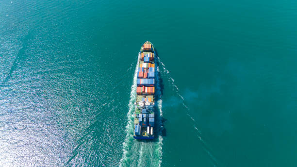 istock Aerial top view of cargo container ship in transit. Istanbul Bosphorus. 2148502958