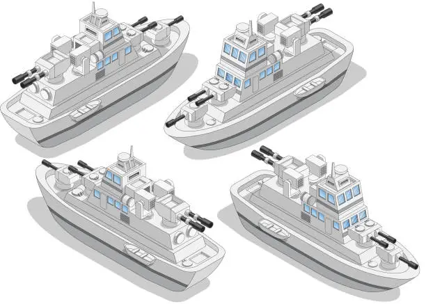 Vector illustration of A set of warships.