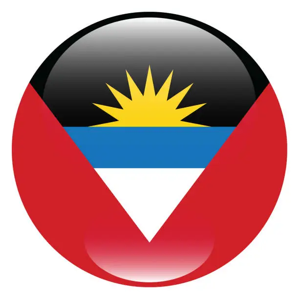Vector illustration of Antigua and Barbuda flag. Antigua and Barbuda button flag icon. Standard color. Circle icon flag. Computer illustration. Digital illustration. Vector illustration.
