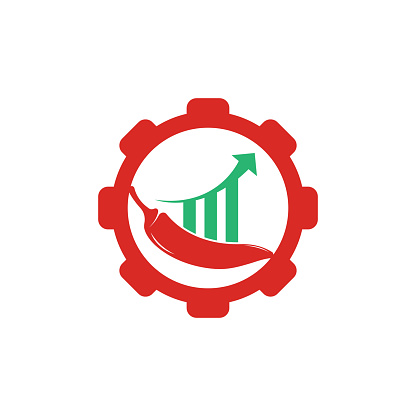 Chili finance gear shape concept logo design. Stats Chili logo design vector template. Red Chili Symbol Icon