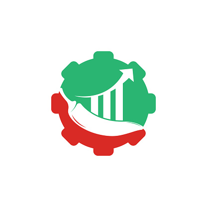 Chili finance gear shape concept logo design. Stats Chili logo design vector template. Red Chili Symbol Icon