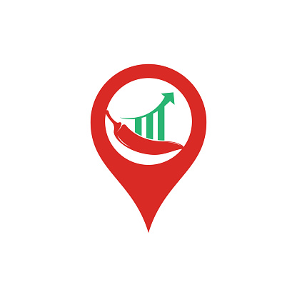 Chili finance map pin shape concept logo design. Stats Chili logo design vector template. Red Chili Symbol Icon