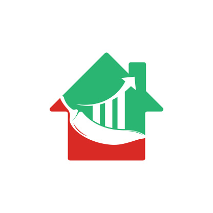 Chili finance home shape concept logo design. Stats Chili logo design vector template. Red Chili Symbol Icon