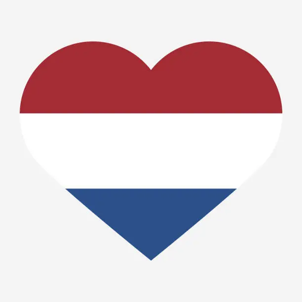 Vector illustration of Netherlands flag. Netherlands heart flag. Flag icon. Standard color. Heart flag. Computer illustration. Digital illustration. Vector illustration.