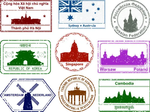 Vector illustration of Passport Stamps