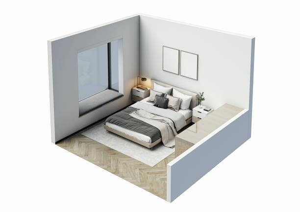 istock Floor plan top view. Bedroom interior isolated on white background. 3D render 2148512404