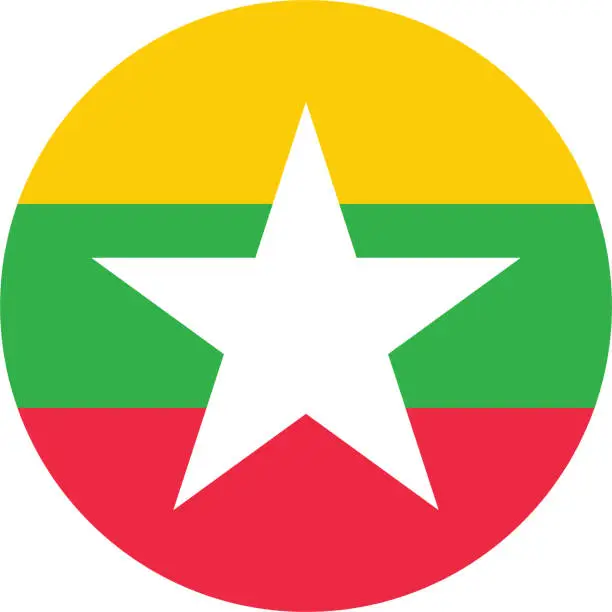 Vector illustration of Myanmar flag. Flag icon. Standard color. Circle icon flag. Computer illustration. Digital illustration. Vector illustration.