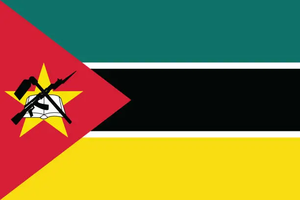 Vector illustration of Mozambique flag. Flag icon. Standard color. Standard size. Rectangular flag. Computer illustration. Digital illustration. Vector illustration.