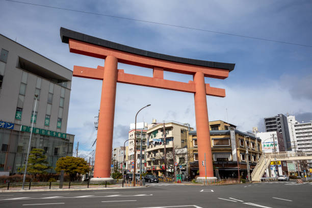 Nagoya, Japan - March 20, 2024 : The giant torii gate leading to Nakamura Park in Nagoya, Aichi Prefecture, Japan.