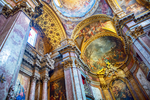 Interior of the Santa Maria Maddalena church in Rome, Italy. Composite photo