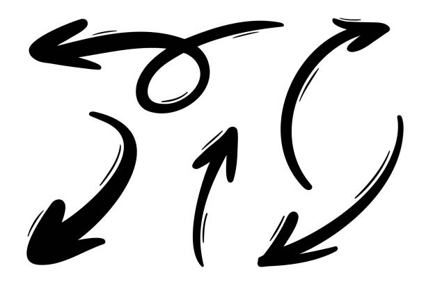 illustrations, cliparts, dessins animés et icônes de concept de flèches de coup de pinceau à l’encre noire - direction