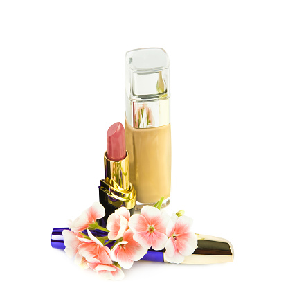 Set of decorative cosmetics isolated on a white background.