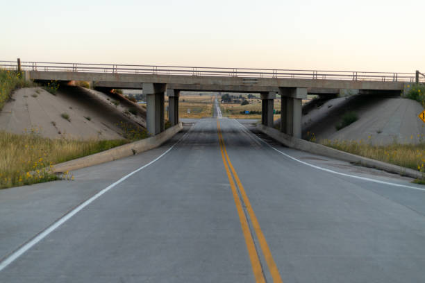 istock Deserted Country Road Under a Simple Concrete Bridge at Twilight 2148519943