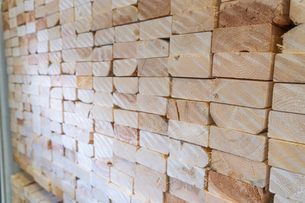 istock Wood Stacked in Lumberyard from a sawmill 2148520215