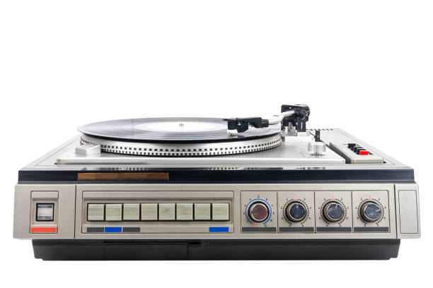 istock Vintage turntable record player with black vinyl 2148520637