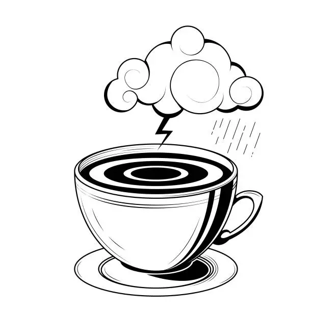 Vector illustration of Abstract Hand Drawn Kitchen Stuff A Cup Of Tea With A Cloud Doodle Concept Vector Design Outline Style On White Background Isolated For Cooking