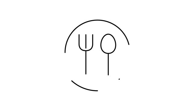 fork and spoon animated outline icon with alpha channel. fork and spoon rotation appearance 4k video animation for web, mobile and ui design