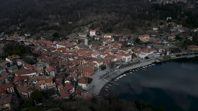 View from the sky of the beautiful village of Mergozzo