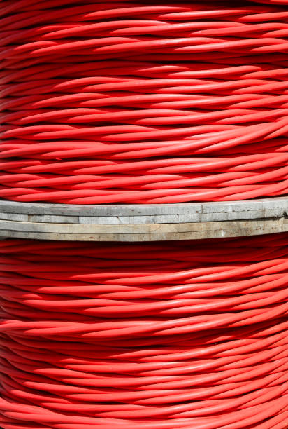 istock Details of high voltage electrical cable coils for transporting electricity between various electrical substations 2148523420