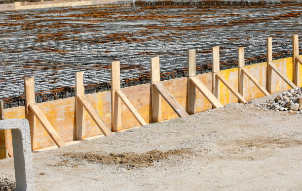 istock formwork during laying cement to make the foundation of the building on the construction site 2148523506