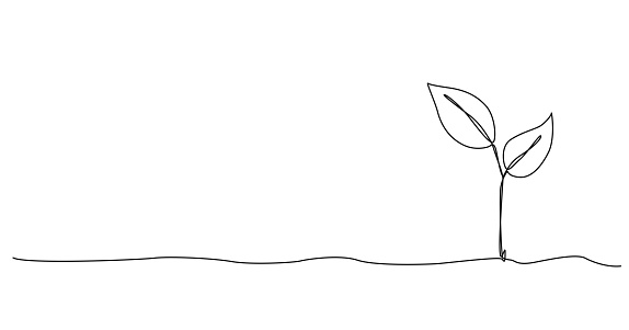 continuous single line drawing of small sprout growing out of soil, line art vector illustration