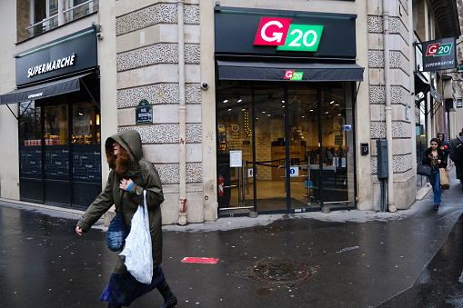 Exterior view of G20 supermarket in Paris, France on March 30,  2024.