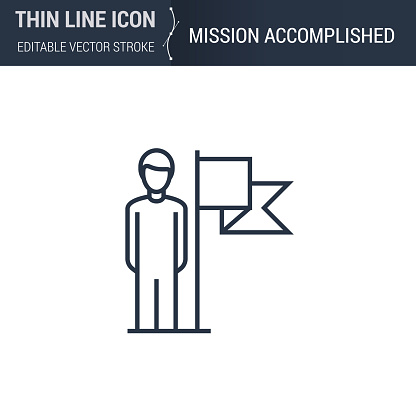 Mission Accomplished Icon - Thin Line Business Symbol. Ideal for Web Design. Quality Outline Vector Concept. Premium, Simple, Elegant Logo.