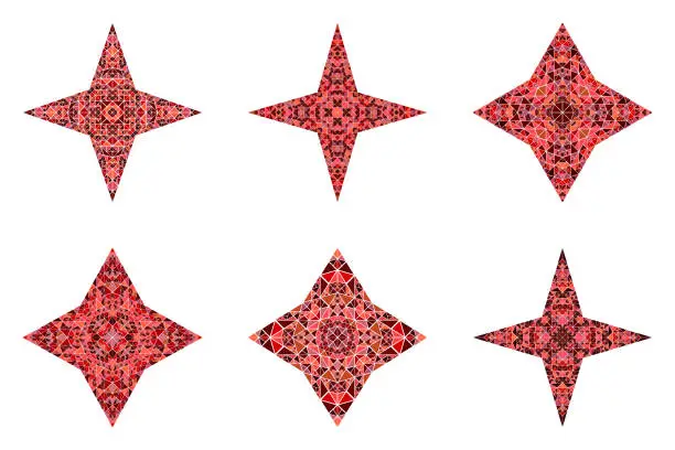 Vector illustration of Abstract polygonal tiled mosaic star symbol set