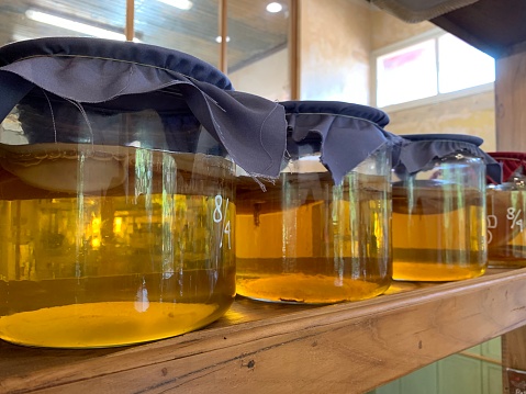 Kombucha is a darkened and fermented tea drink, to give more authentic feel of fermentation, from bacteria, and yeast. Good to consume during high tea.
