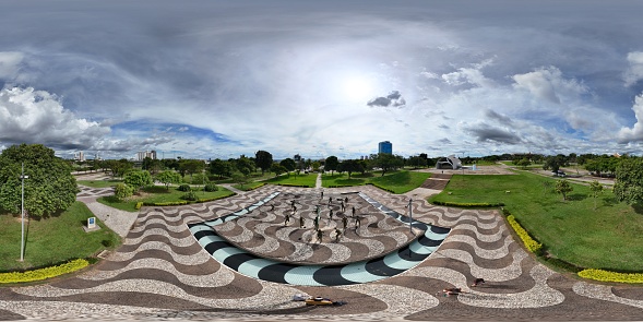 360 aerial photo taken with drone of Monumento 18 do Forte in Palmas, Tocantins, Brazil