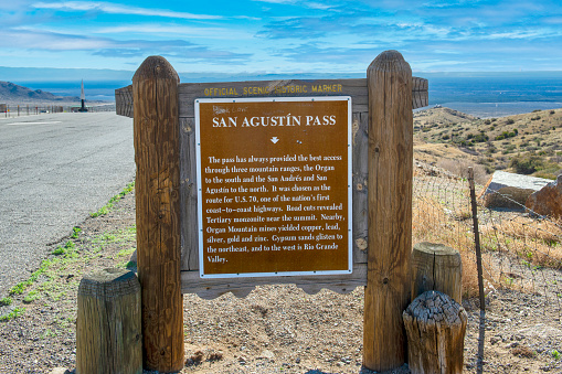 San Agustin Pass sign at the official scenic view of White Sands NM