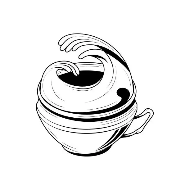 Vector illustration of Abstract Hand Drawn Kitchen Stuff A Cup Of Tea With A Water Wave Doodle Concept Vector Design Outline Style On White Background Isolated For Cooking