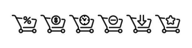 Vector illustration of High resolution latest trendy shopping cart icon set. Black  flat style outline icons.