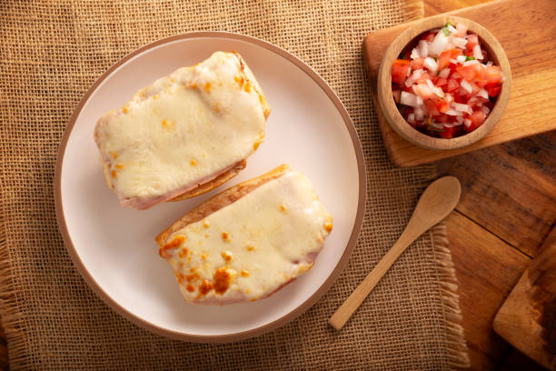 istock Mexican food breakfast Molletes table top view 2148532542